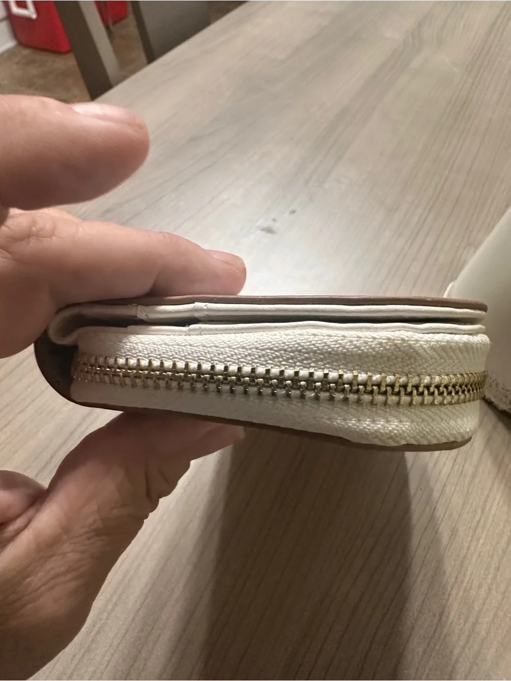 Nanette Lepore Cream Zip Wallet with Gold Logo